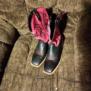 Hooey Twisted X all Leather upper Black and Pink western tribal Cowboy boots 11